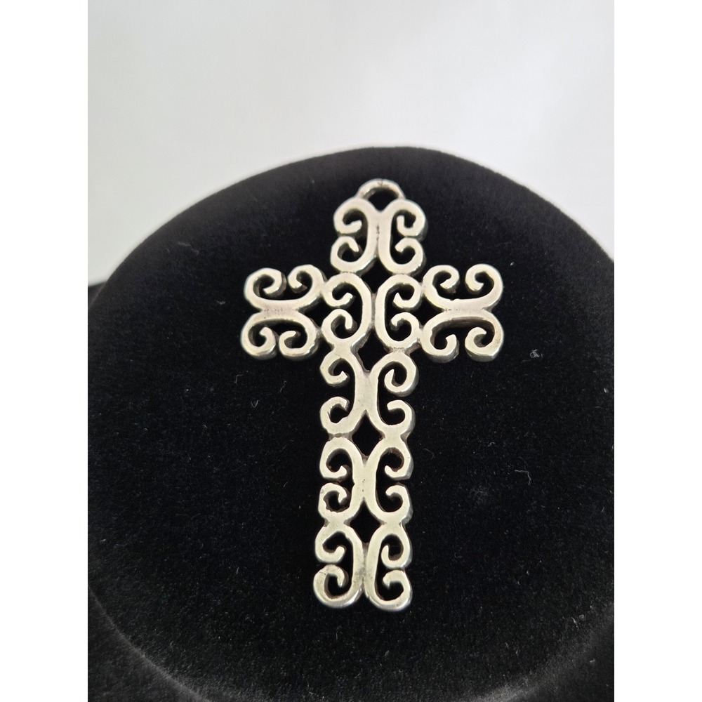 Vintage Mexico 925 Sterling Silver Filigree Scroll Openwork Cross Pendant